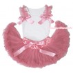 White Baby Pettitop Dusty Pink Ruffles & Bows & Dusty Pink Newborn Pettiskirt NG1668
